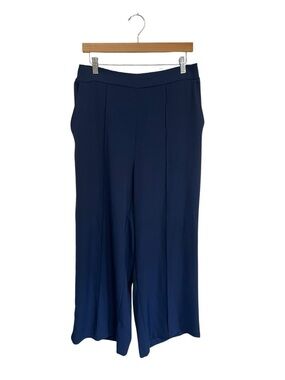 Melloday | Women’s Dark Blue Pin Tuck Wide Leg Pull On Business Trousers pants L